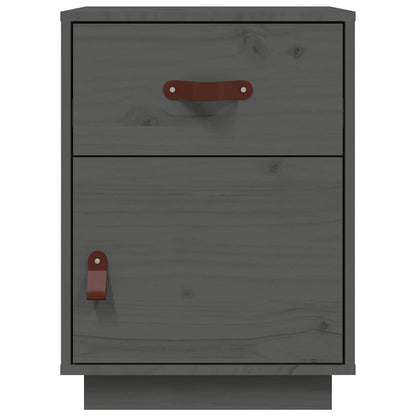Mesita De Noche Madera Maciza De Pino Gris 40x34x55 Cm_3
