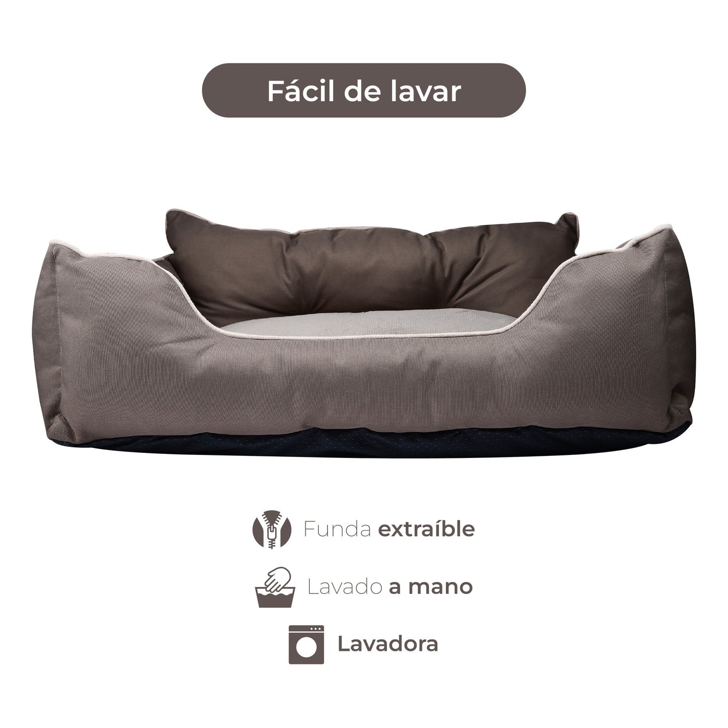 Cama Para Mascota 50x40x18cm Marrón + Comedero Doble De Acero En Bambú_2