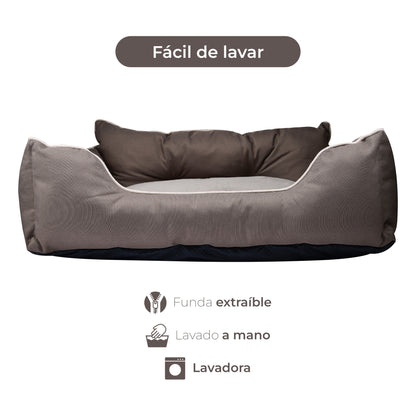 Cama Para Mascota 50x40x18cm Marrón + Comedero Doble De Acero En Bambú_2