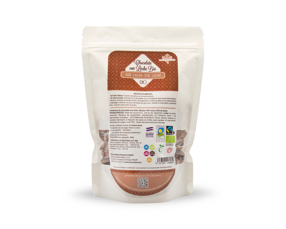 Gotas De Cobertura Bio De Chocolate De Leche, 39% Cacao, 25% Leche. Fairtrade._0