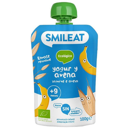 Embalagem com 10 saquetas de iogurte e aveia Smileat ECO 100g
