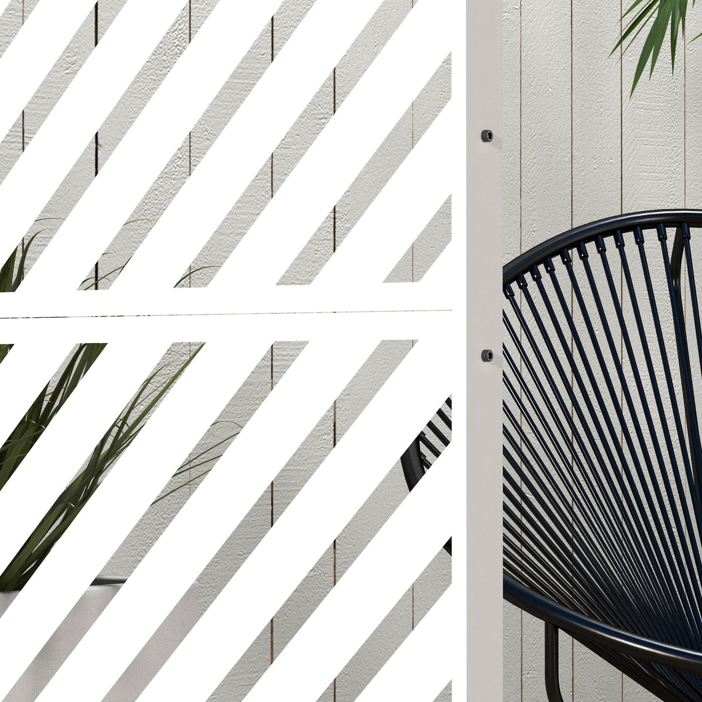 Outsunny Biombo Exterior Con Patrón De Triángulo Invertido 122x45x198 Cm Blanco_3