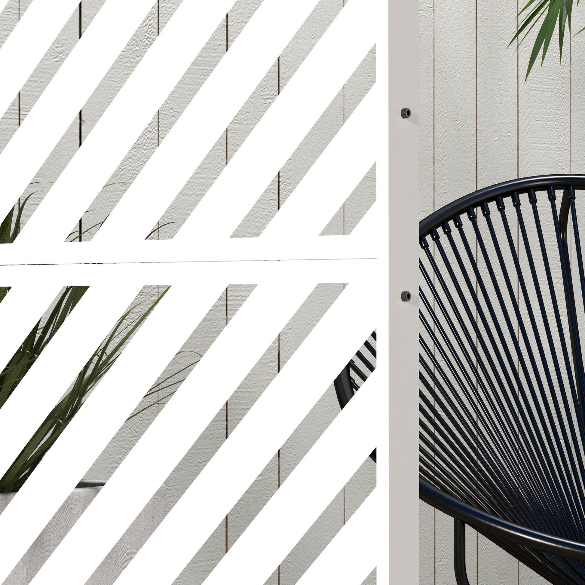 Outsunny Biombo Exterior Con Patrón De Triángulo Invertido 122x45x198 Cm Blanco_3