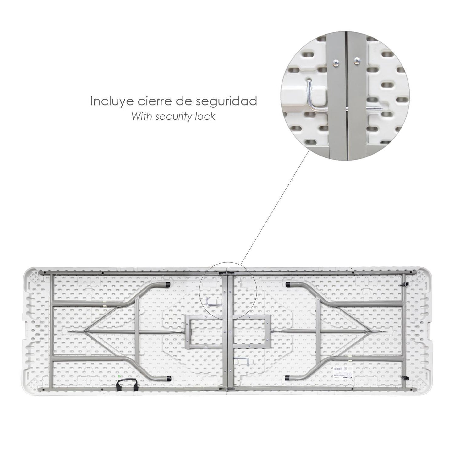 Mesa Plegable Rectangular Hdpe Multifuncional, Portatil, Resistente,multiusos 244x76x74 Cm. Color Blanco_2