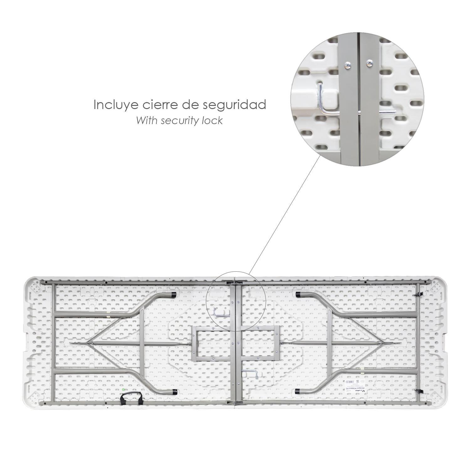 Mesa Plegable Rectangular Hdpe Multifuncional, Portatil, Resistente,multiusos 244x76x74 Cm. Color Blanco_3