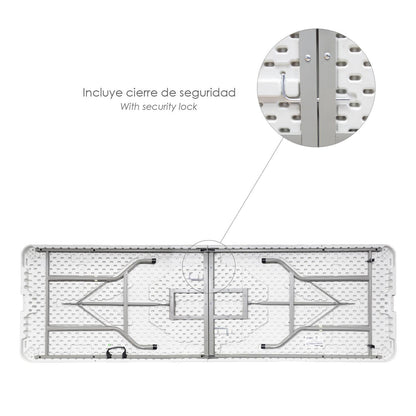 Mesa Plegable Rectangular Hdpe Multifuncional, Portatil, Resistente,multiusos 244x76x74 Cm. Color Blanco_3