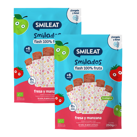 Pack de 2 gelados infantis Smilado Morango e Maçã ECO 100% fruta SMILEAT 250 g/unidade