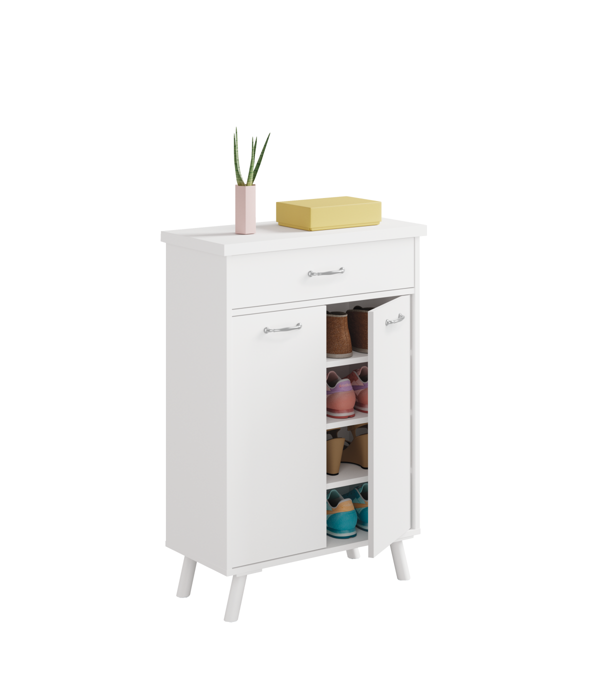 Recibidor Zapatero Dos Puertas Un Cajon Valentina Blanco 65 Cm(ancho) 99 Cm(altura) 35 Cm(fondo)_1
