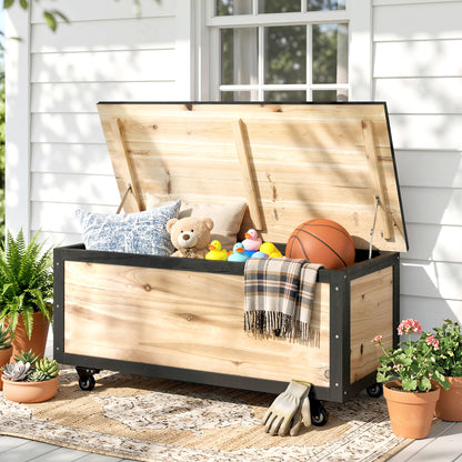 Outsunny Baúl De Exterior Con 4 Ruedas 100x50x43 Cm Natural Y Negro_1