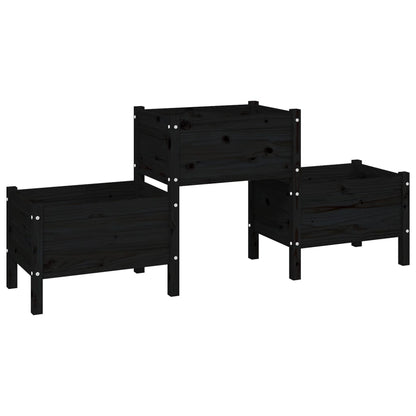 Jardinera De Madera De Pino Maciza Negra 178,5x44x75 Cm_0