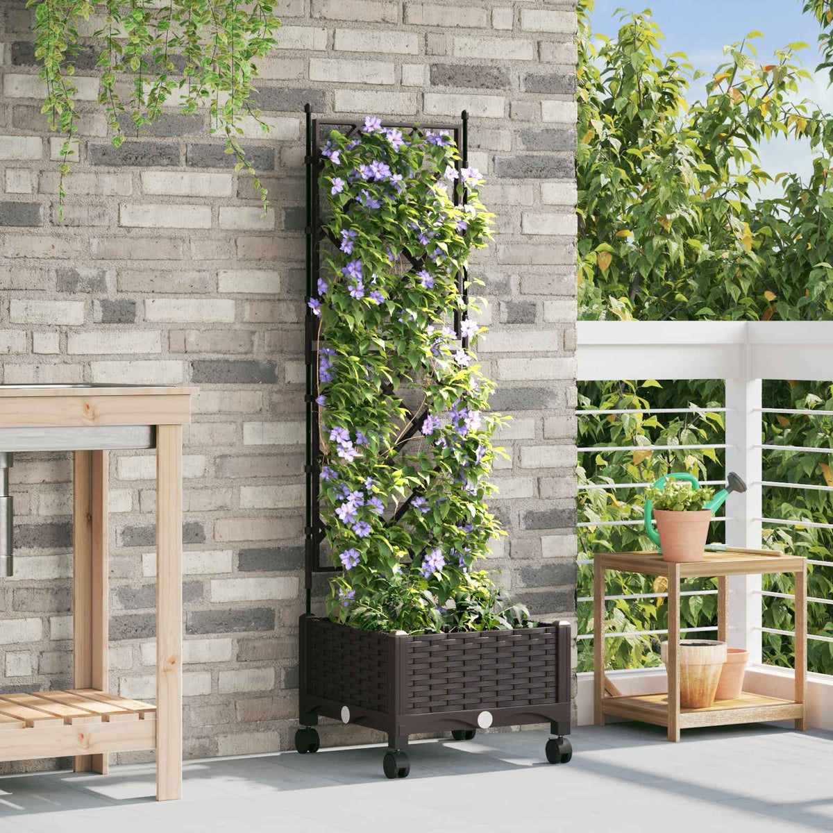 Jardinera Con Enrejado Y Ruedas Marrón 40 X 40 X 131,5 Cm Pp_1