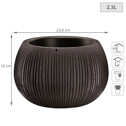 Prosperplast Beton Bowl De Plástico Con Depósito En Color Cemento Negro, 16,1 (alto) X 23,8 (ancho) X 23,8 (profundo) Cms