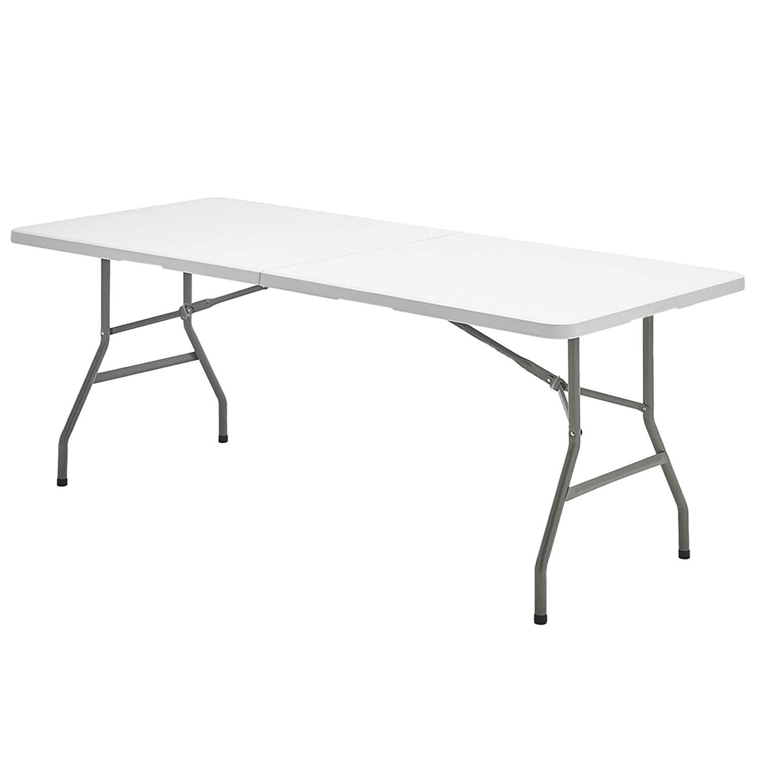 Mesa Plegable Rectangular Hdpe Multifuncional, Portatil, Resistente,multiusos 244x76x74 Cm. Color Blanco_0