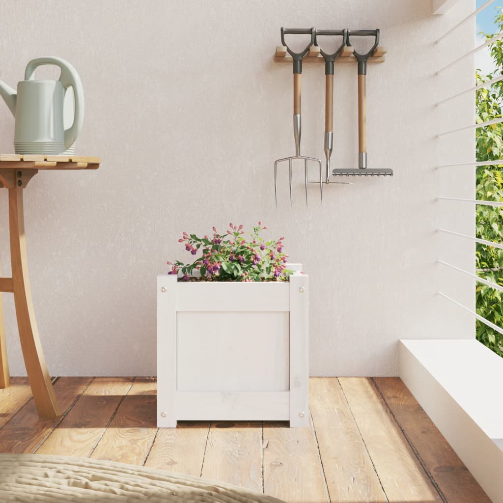 Jardinera De Madera Maciza De Pino Blanca 31x31x31 Cm_2