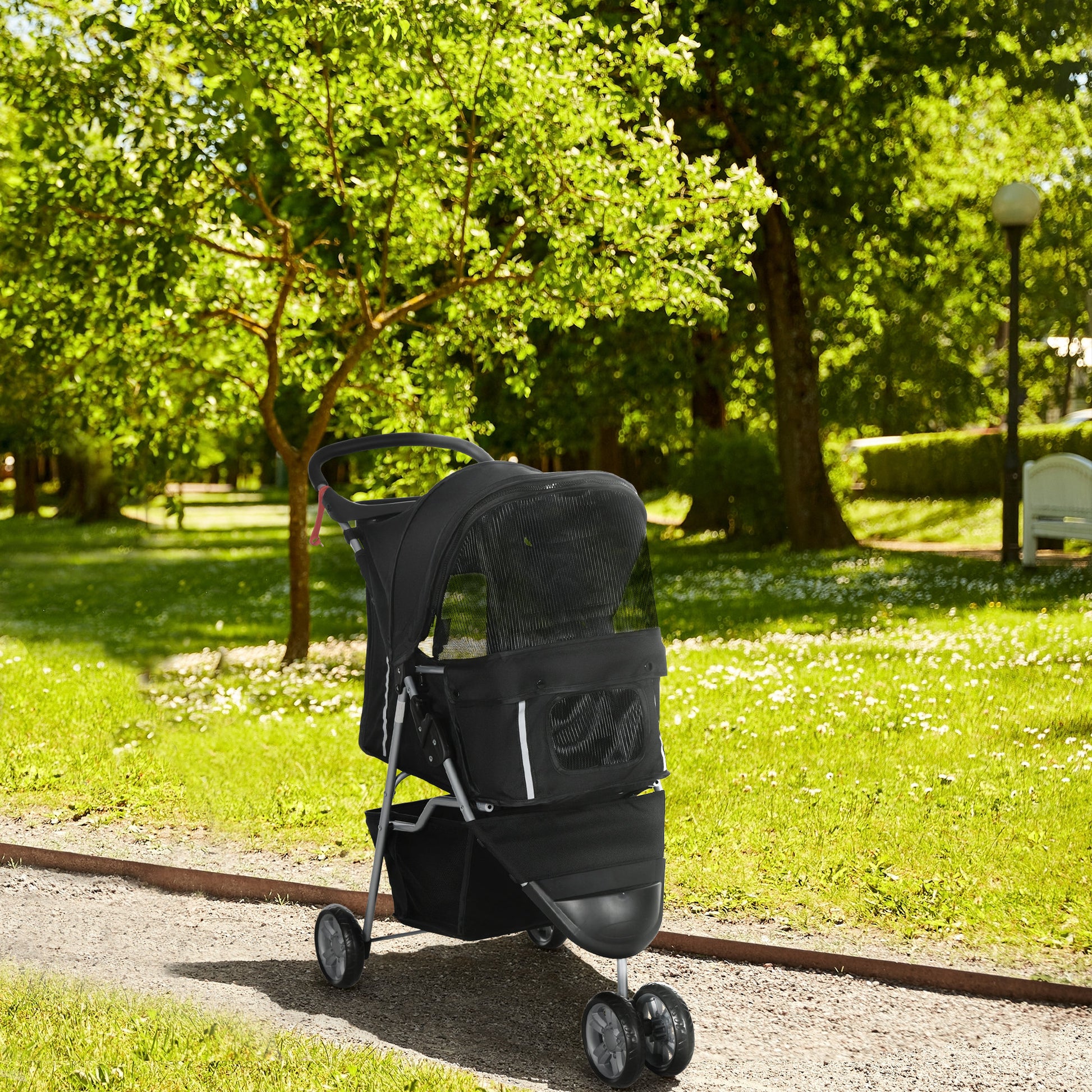 Pawhut Carrito Para Perros Plegable Con Cesta De Almacenaje 75x45x97 Cm Negro_1