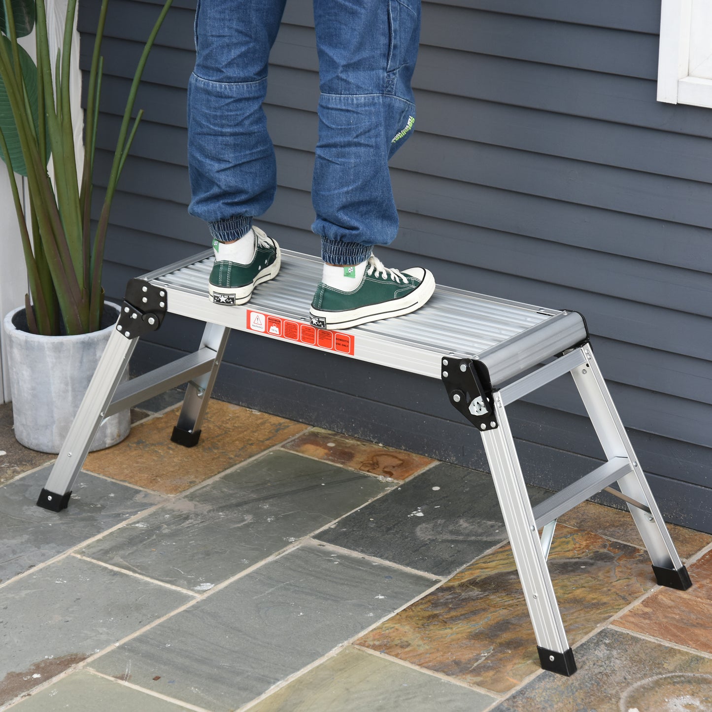 Homcom Banco Plegable Plataforma De Trabajo Escalera De Aluminio 150kg Escalon_1