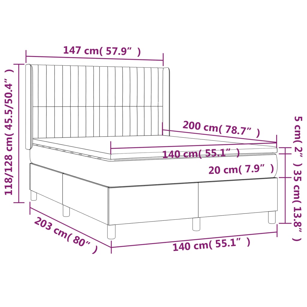 Cama Box Spring Colchón Y Luces Led Tela Negro 140x200 Cm / Vetonek_1