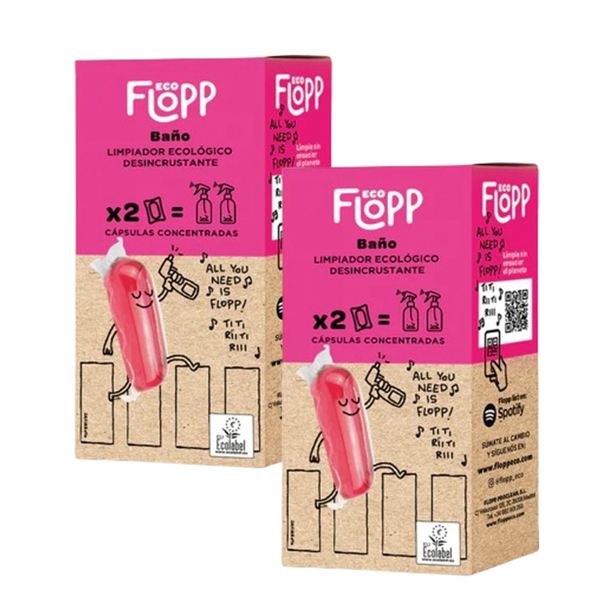 Embalagem de 2 produtos de limpeza para casa de banho ECO Reffil Flopp, 2 tampas