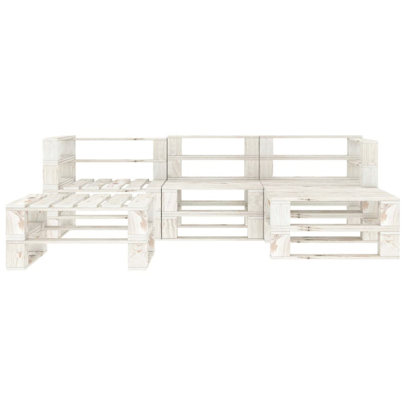 Vidaxl Juego De Muebles De Palets Para Jardín 5 Piezas Madera Blanco_1