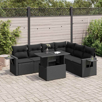 Set De Sofás De Jardín 7 Pzas Con Cojines Ratán Sintético Negro / Vetonek_1