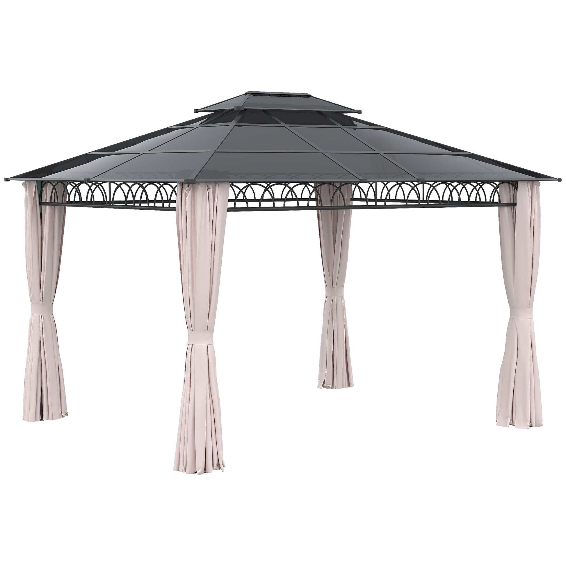 Outsunny Cenador Jardín 3,6x3 Mtecho Doble Policarbonato 4 Cortinas Mosquiteras_0