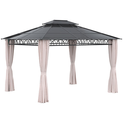 Outsunny Cenador Jardín 3,6x3 Mtecho Doble Policarbonato 4 Cortinas Mosquiteras_0