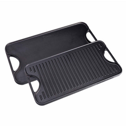 Victoria Plancha Cocina Hierro Fundido Esmaltado Parrilla Reversible 47x25cm, Fuego Barbacoa Sin Ptfe, 31770, Negro_0
