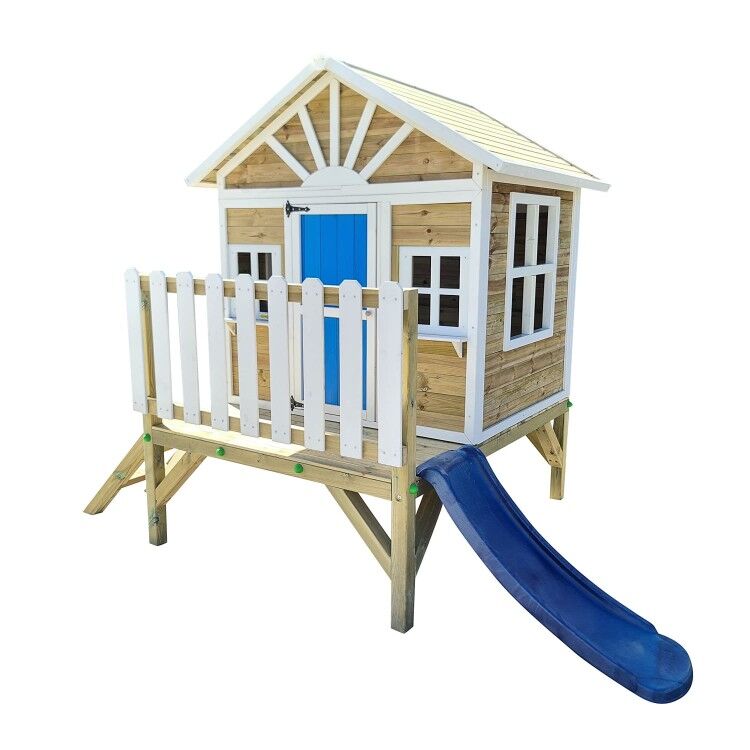 Casita Infantil De Madera Por Paneles Masgames Visby Elevada 60 Cm Azul._4