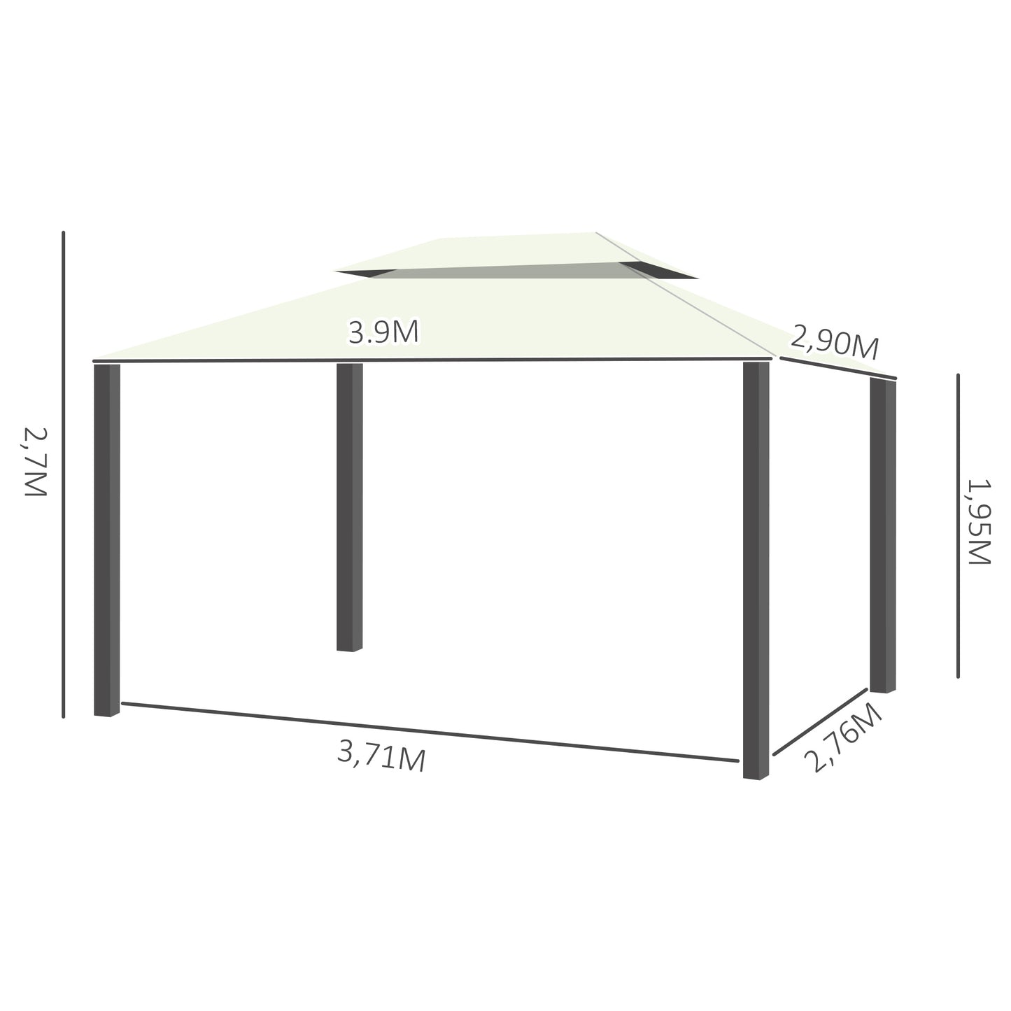 Outsunny Cenador De Jardín 4x3 M Con Doble Techo 4 Cortinas 4 Mosquiteras Crema_2