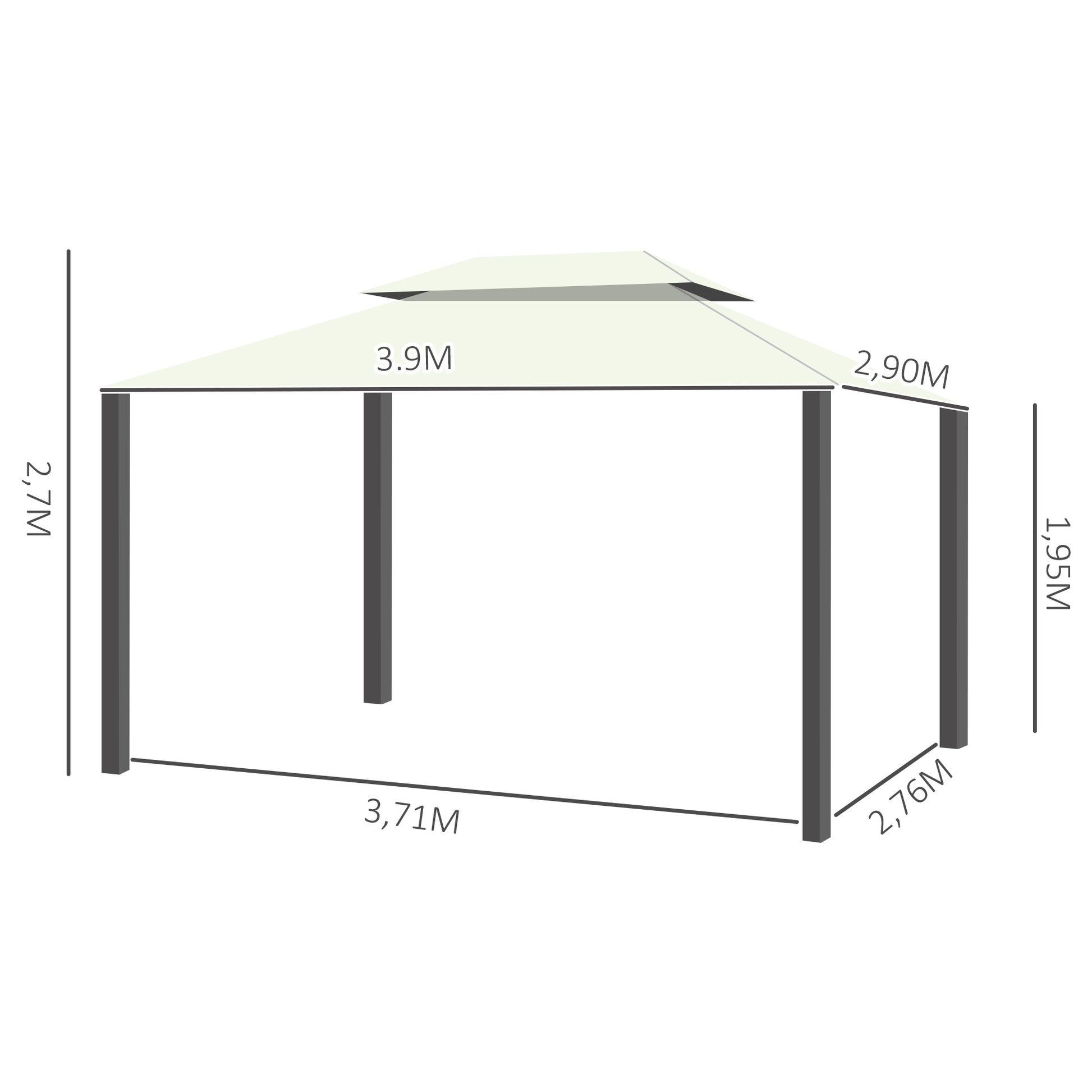 Outsunny Cenador De Jardín 4x3 M Con Doble Techo 4 Cortinas 4 Mosquiteras Crema_2
