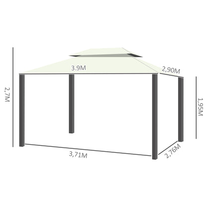 Outsunny Cenador De Jardín 4x3 M Con Doble Techo 4 Cortinas 4 Mosquiteras Crema_2