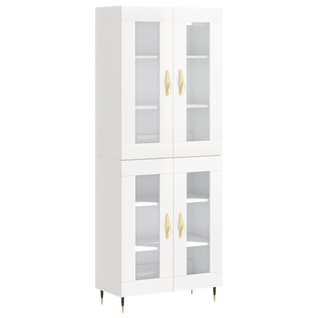 Aparador Alto Madera Contrachapada Blanco Brillo 69,5x34x180 Cm_1