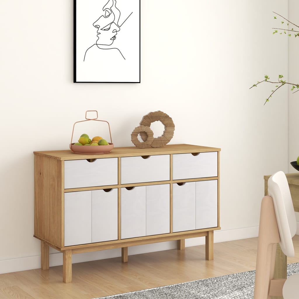 Aparador Otta Madera Maciza Pino Marrón Y Blanco 114x43x73,5 Cm / Vetonek_5