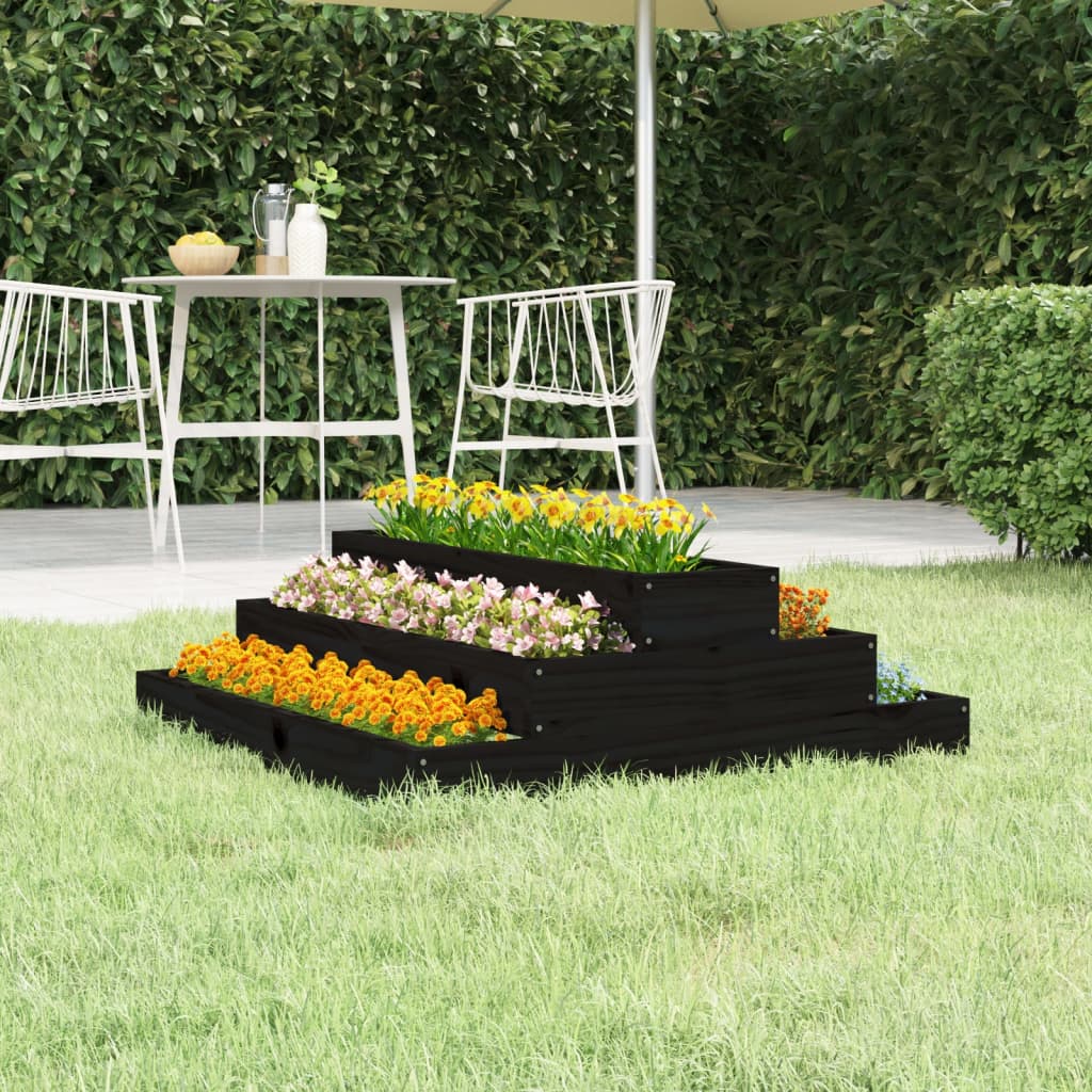 Jardinera De Madera Maciza De Pino Negro 80x80x27 Cm_1