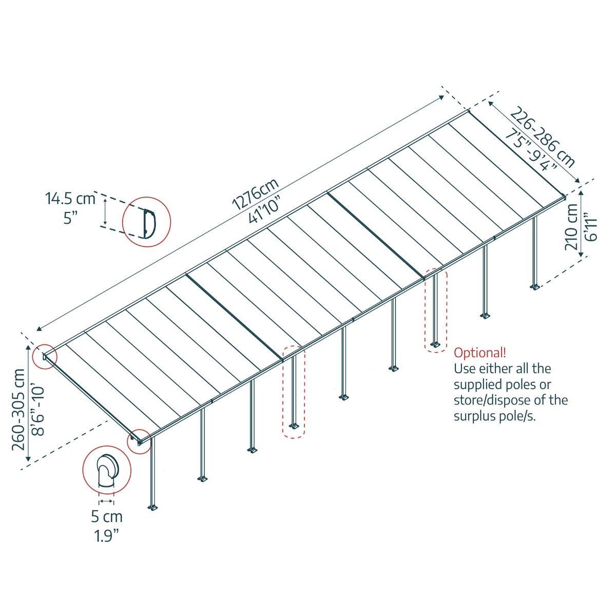 Canopy Fair Marquee Pérgola em alumínio 3x12,7 m Cinza