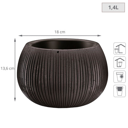 Prosperplast Beton Bowl De Plástico Con Depósito En Color Cemento Negro, 13,6 (alto) X 18 (ancho) X 18 (profundo) Cms