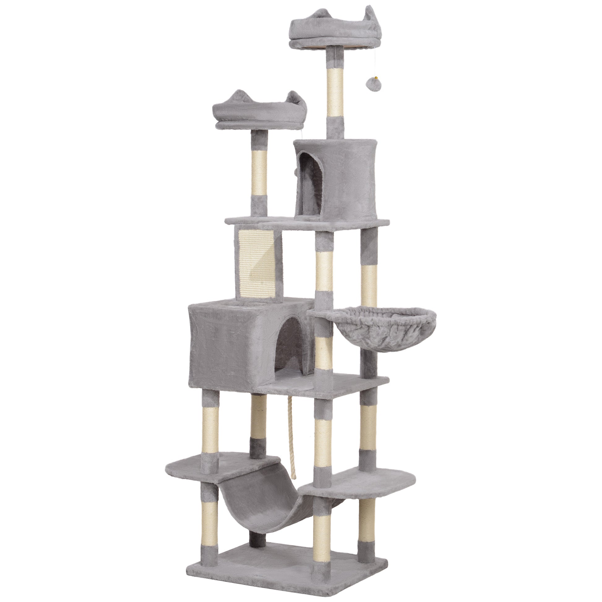 Pawhut Árbol Rascador Para Gatos Grande Altura 206 Cm Con Hamacas Gris Claro_0