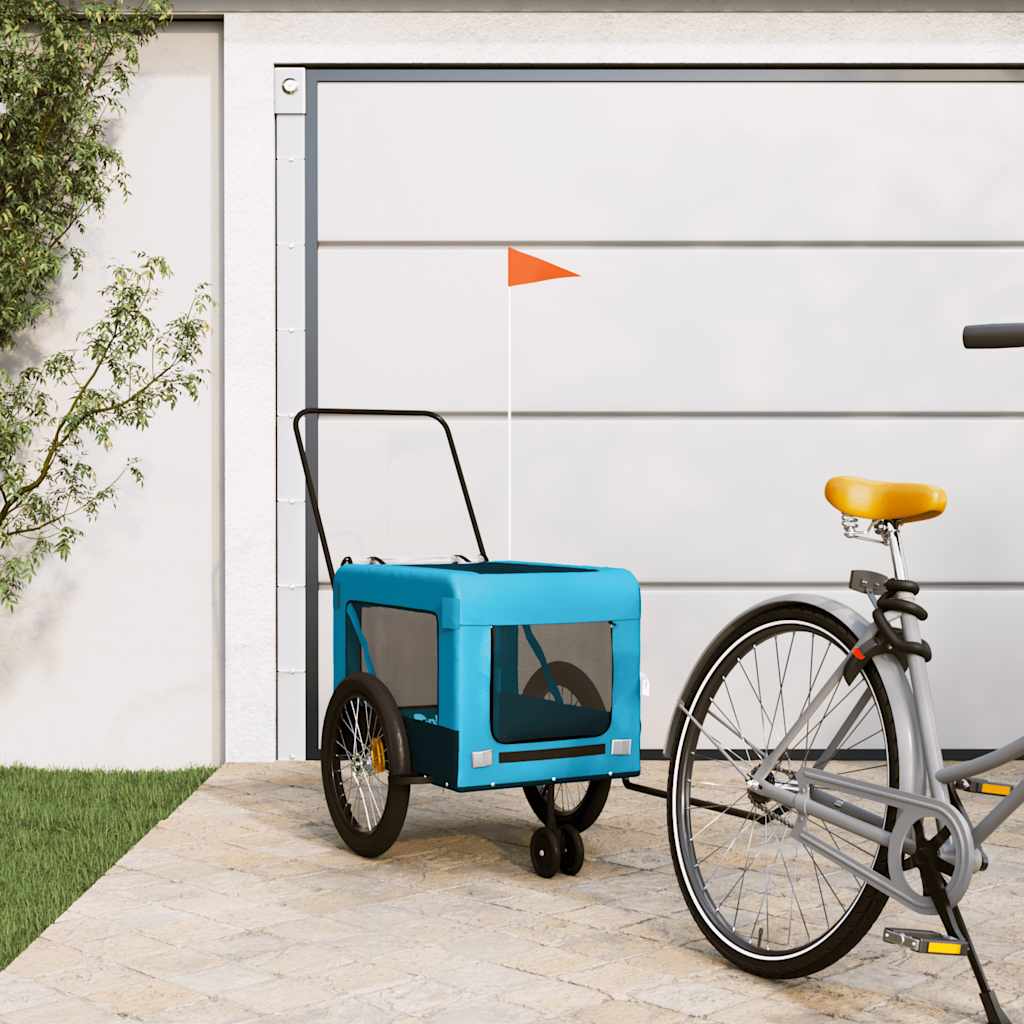 Remolque De Bicicleta Mascotas Hierro Tela Oxford Azul Negro_1