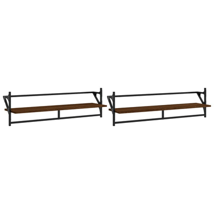 Estantes De Pared Con Barras 2 Uds Marrón Roble 100x25x30 Cm / Vetonek_3