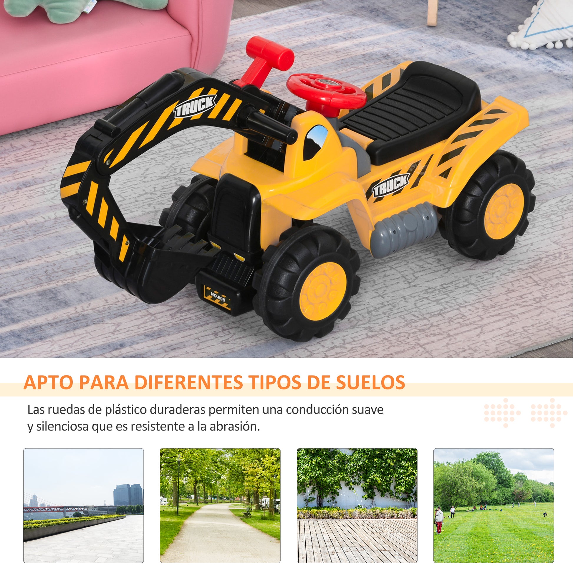Homcom 4 En 1 Excavadora Juguete Para +18 Meses Con Pala Caja Oculta Aro_5