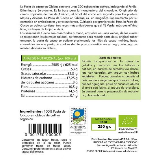 Pasta de bolacha de cacau biológico 250 g, Salud Viva