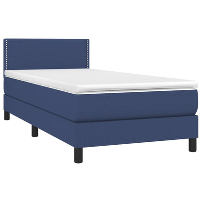 Cama Box Spring Colchón Y Luces Led Tela Azul 90x200 Cm / Vetonek_3