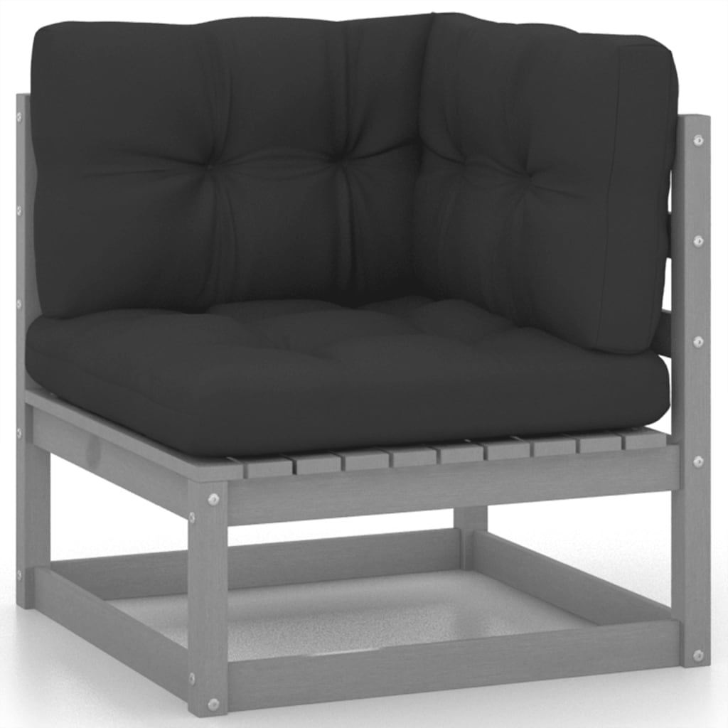Juego De Muebles De Jardín 10 Pzas Y Cojines Gris Madera Pino / Vetonek_1