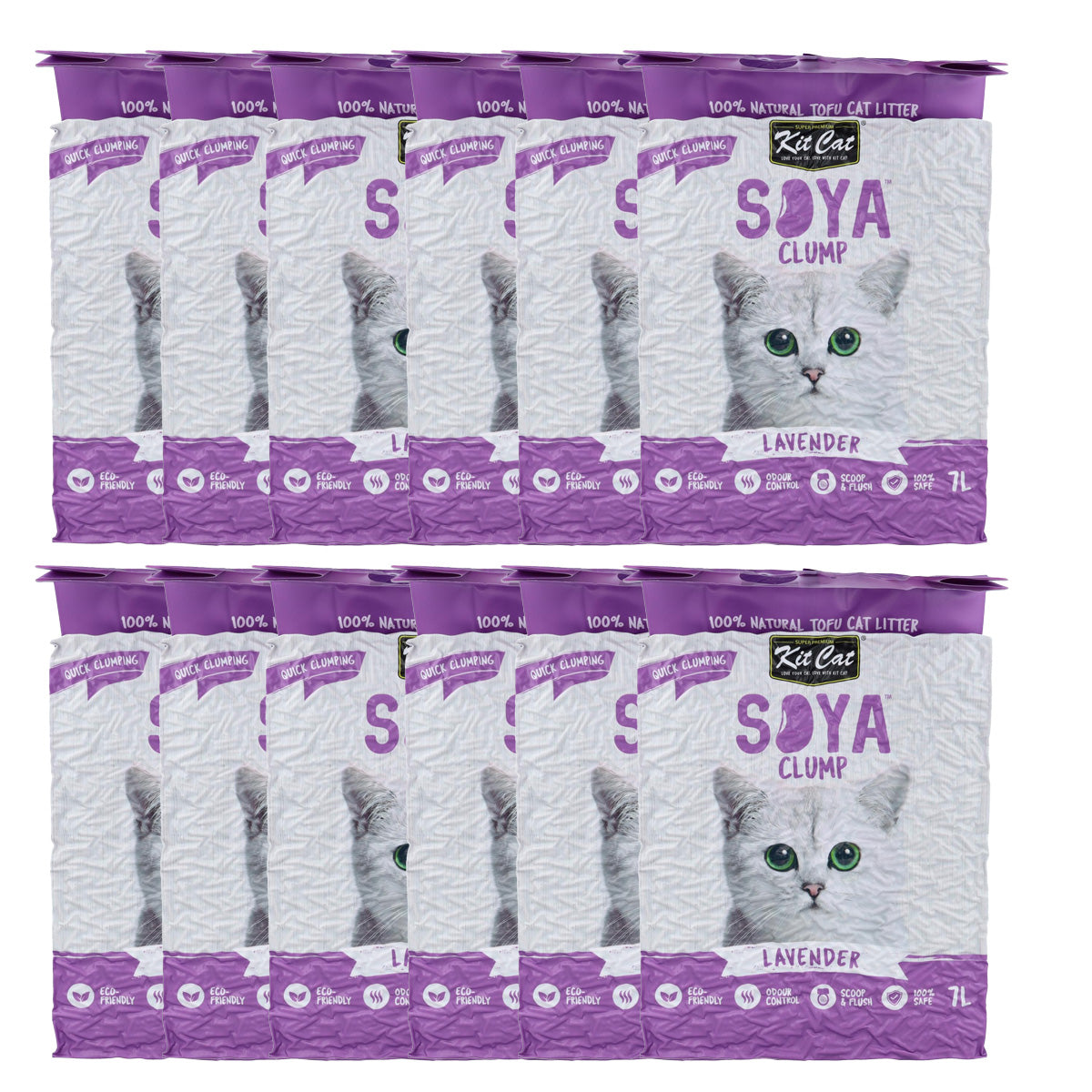 Kit Cat SoyaClump Pack Ahorro 12 - Lavander 7 L Arena Vegetal para gatos