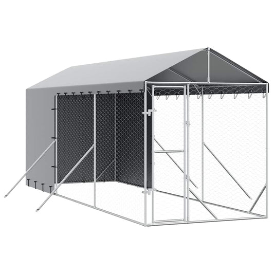 Perrera De Exterior Con Toldo Acero Galvanizado Plata 2x6x2,5 M_0
