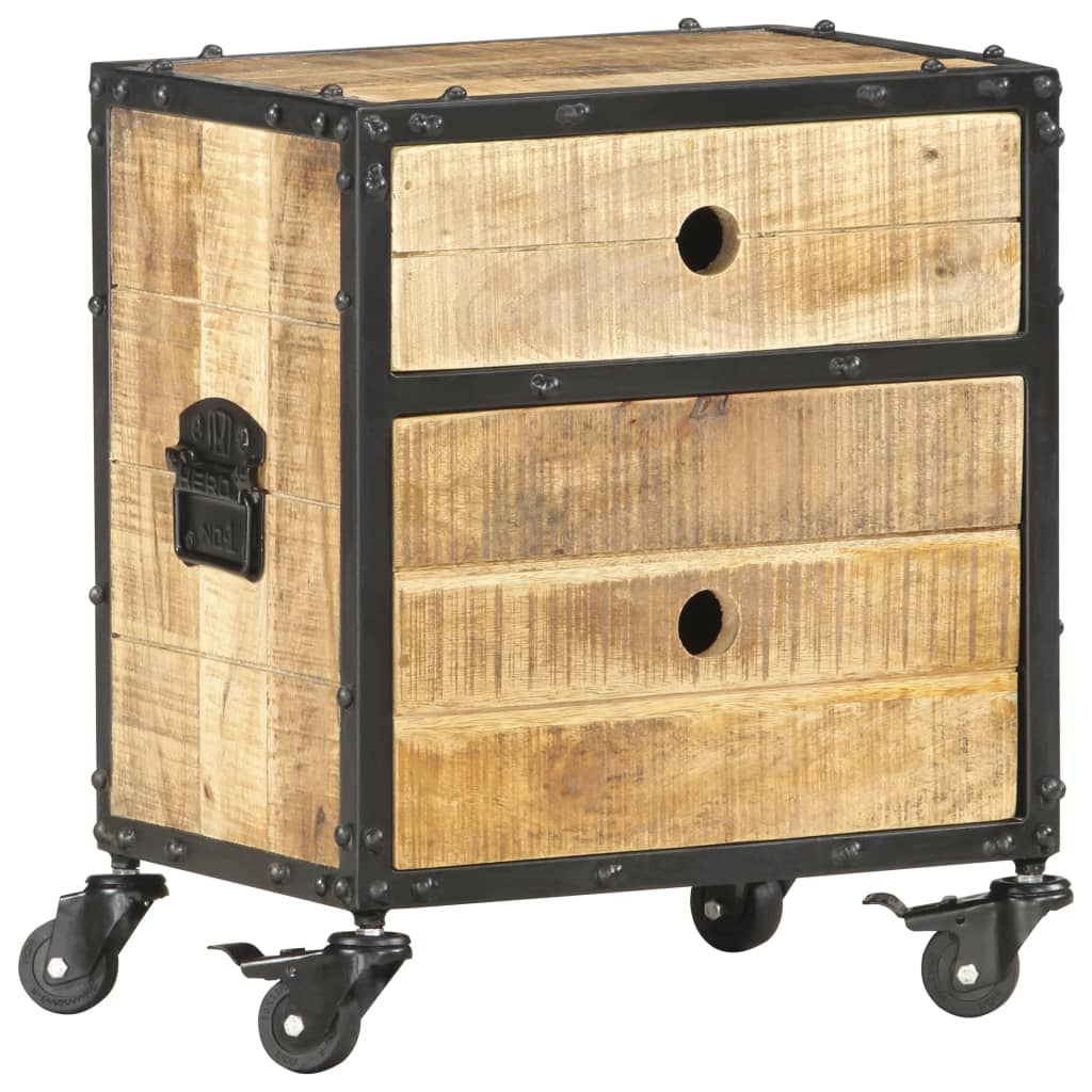 Mesita De Noche De Madera De Mango Rugosa 40x30x50 Cm_1