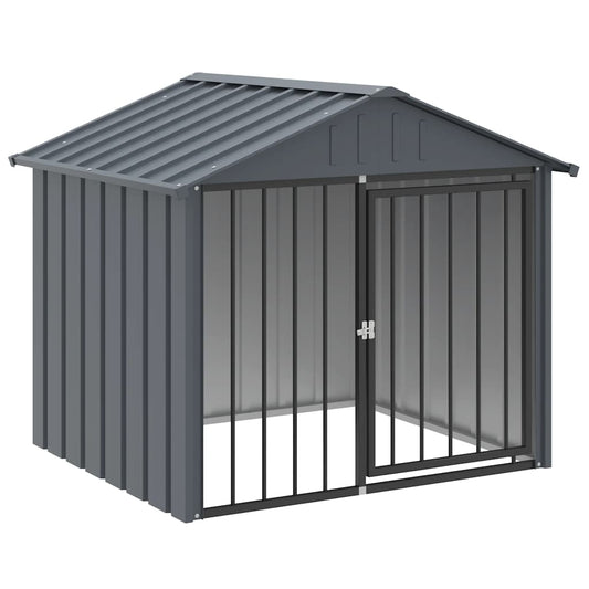 Caseta Perros Con Tejado Acero Galvanizado Negro 117x103x102 Cm_0