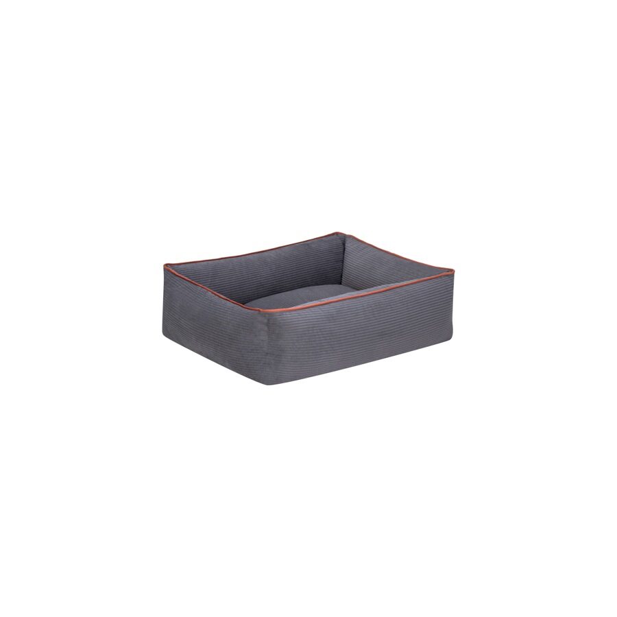 Cama Rectangular De Pana Para Perro Modelo Wuapu Alins 105x85cm Color Gris Con Detalle Canela_1