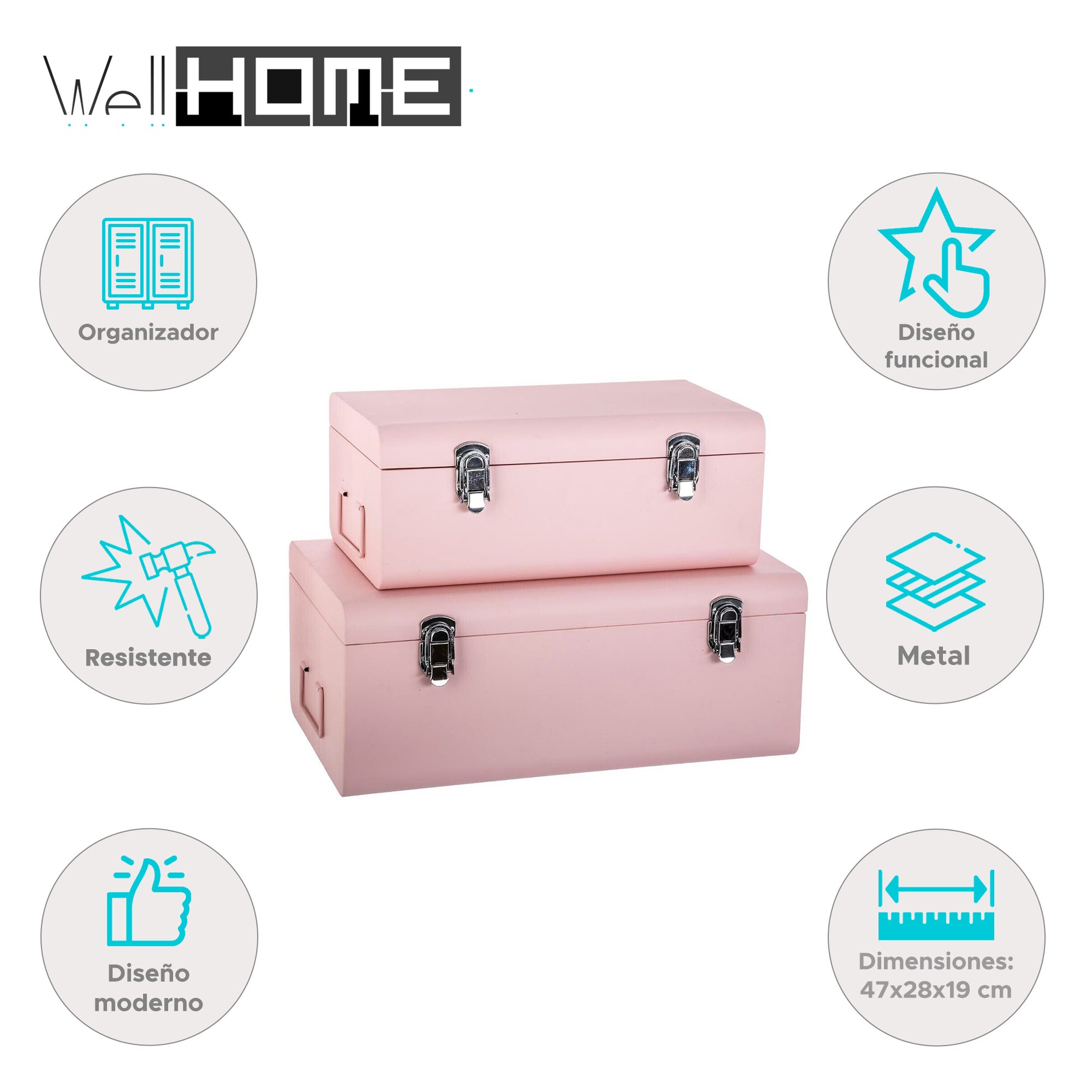 Well Home - Set De 2 Baúles Metal Rosa_1