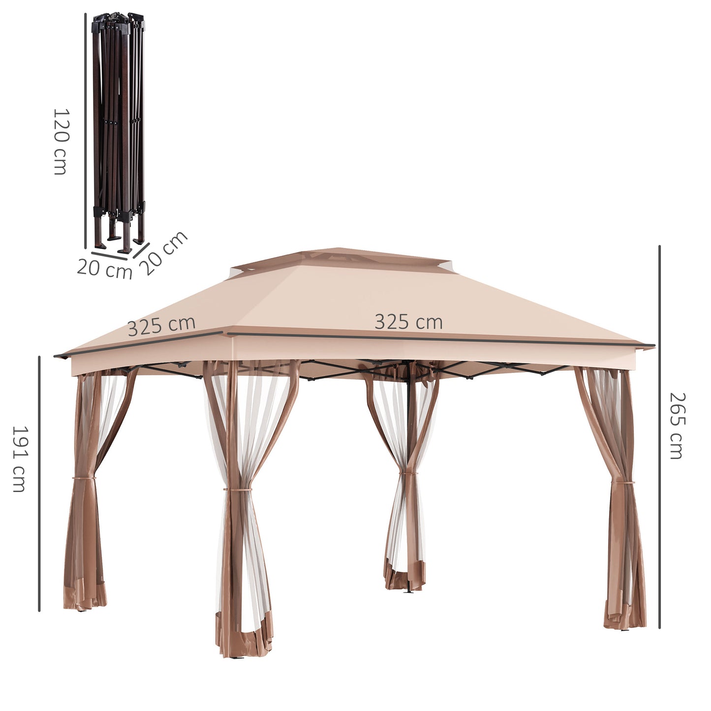Outsunny Carpa Plegable 3x3 M Cenador De Jardín Con Doble Techo Marrón_2
